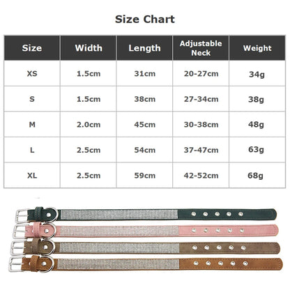 Elegant Solid Retro Suede Rhinestone Dog Collar with D-Ring Durable PU Leather Adjustable Buckle for Cats & Dogs