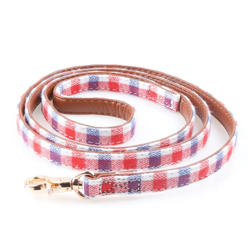 British Western Plaid Pet Dog Leash Classic Tartan Pattern PU-lined Durable Comfortable Walking Lead for Small Medium Dogs Cats