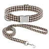 Adjustable Durable Luxury Cotton Linen Dog Collar Leash Set Houndstooth Pattern Buckle Closure Spot Clean Pet Accessories for