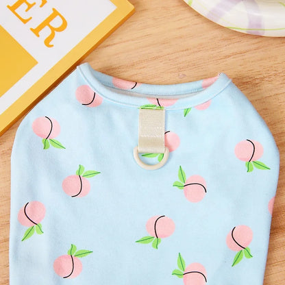 Cute Peach Printing Yorkie Chihuahua Dog Polyester Vests with Harness Ring for Summer Spring Classic Design Wholesale