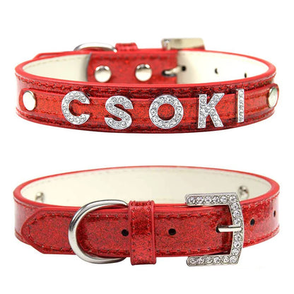 Custom Name GorisPet Luxury Dog Collar Rhinestone Letters DIY Personalized PU Pet Collar for Dogs Cats Sparkly Glitter