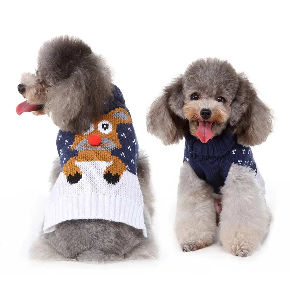 Luxury Winter Sweater for Dogs Cute 3D Reindeer Printed Fall Season Acrylic and Fleece Pet Clothes