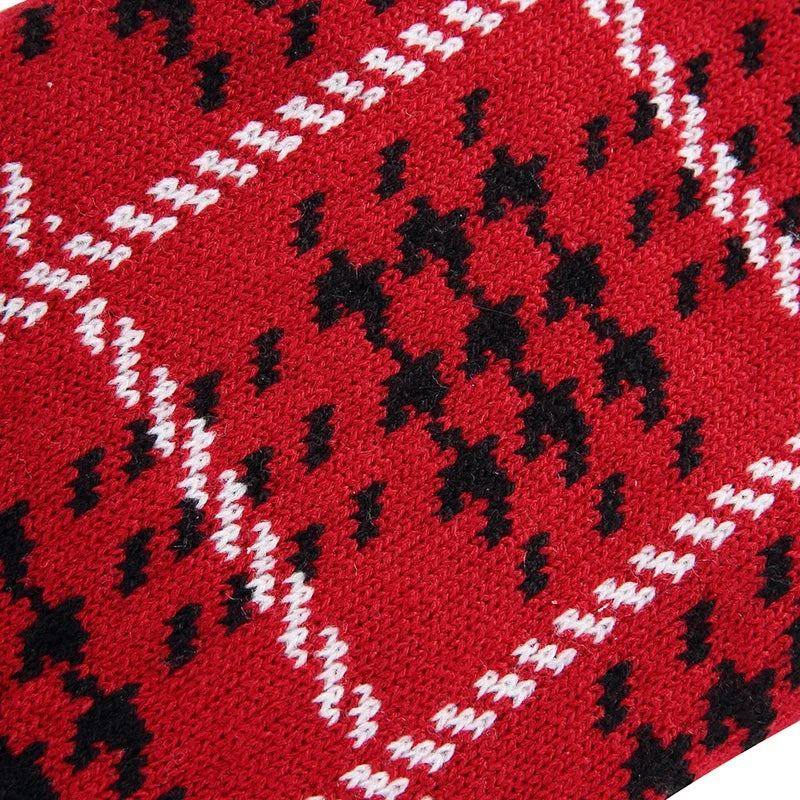 Cute Dog Sweater Red Houndstooth Knit Coat White Ribbed Trim Leisure Modern Design Winter Jumpers Outfit Small Dogs Acrylic Warm
