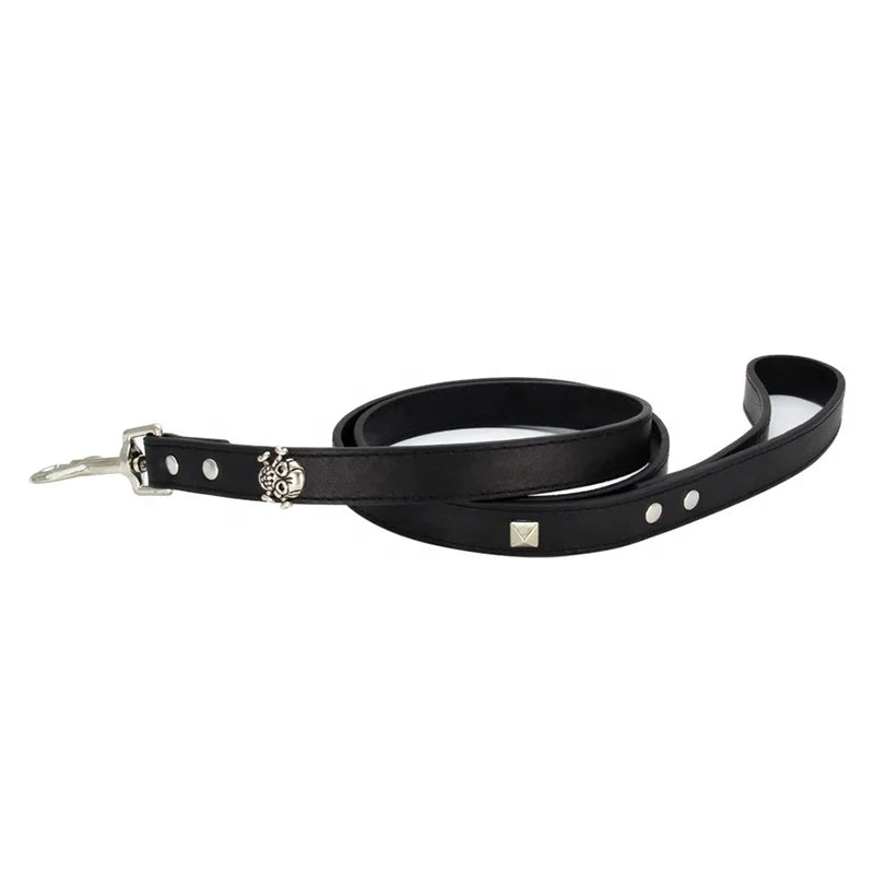 Wholesale GorisPet Luxury Punk Fashion Dog Leash Skeleton Skull Bone Decoration PU Material Solid Pattern Metal Ornaments