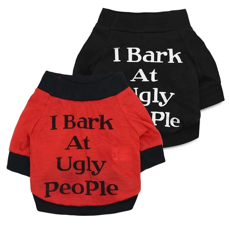 Wholesale Cheap Price Modern Eco-Friendly Cotton Dog Shirts Red/Black Funny Words I BARK UGLY PEOPLE XS-5XL Sizes Spring Summer