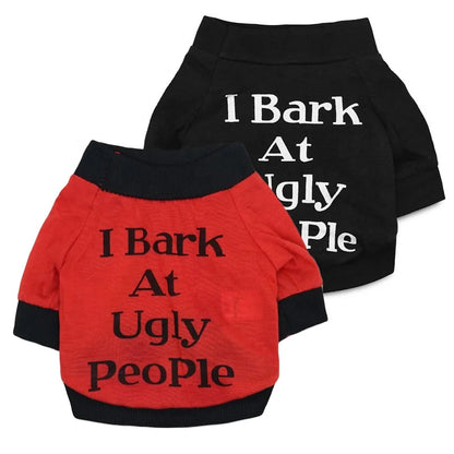 Wholesale Cheap Price Modern Eco-Friendly Cotton Dog Shirts Red/Black Funny Words I BARK UGLY PEOPLE XS-5XL Sizes Spring Summer