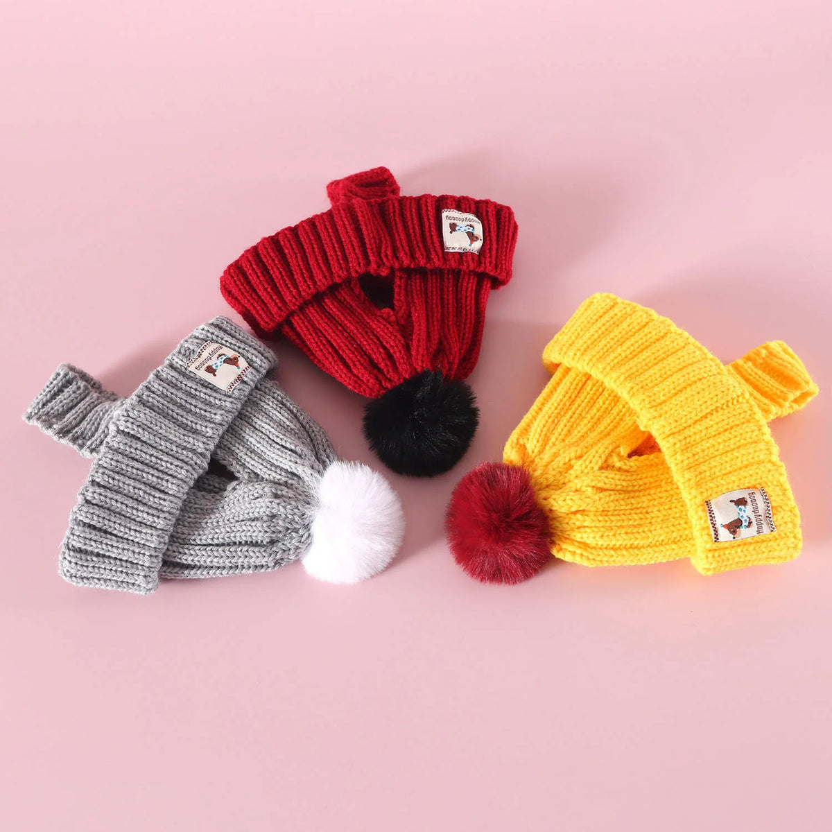 Winter Solid Luxury Knitted Pet Hat with Pom-Pom-Warm & Cute Dog Beanie for Small Breeds