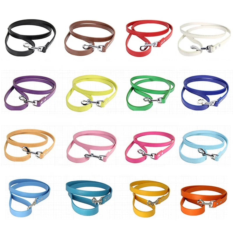 Durable Luxury Dog Walking Lead Simple Solid Candy Colors 16 PU Slip Pet Leash Flat Strap Metal Snap Hook
