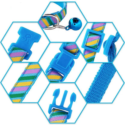 Hot Selling Reflective Diagonal Pattern Printed Pet Nylon Collar Soft Adjustable Small Bell Buckle Closure for Dogs & Cats