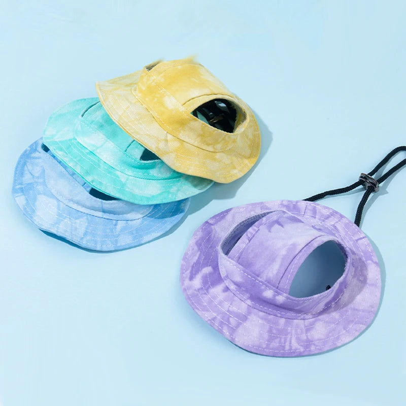 Fashion Style Dye Printed Pet Sun Hats Adjustable Dog Cat Summer Visor Caps for Outdoor Protection