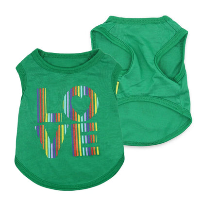 Cute Rainbow LOVE Heart Print Dog & Cat Sleeveless Vest Soft Polyester Breathable Summer Apparel Multiple Colors