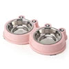 Eco-friendly Small Dog Double Bowls Cute Frog Shape Plastic & Stainless Steel Pet Cat Food Mixing Bowl Water Feeding ODM Supply