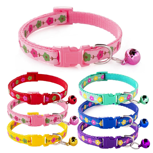 Cute Modern Floral Durable Dog Collar for Cats Dogs Colorful Polyester Nylon Ribbons Adjustable Safety Buckle Vibrant 6-Piece