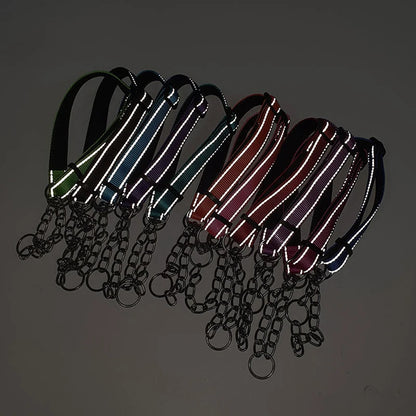 Reflective Modern Luxury Nylon+Metal Dog Collar P-Chain Anti-Burst Shockproof Adjustable Safety Chain Durable Outdoor Use