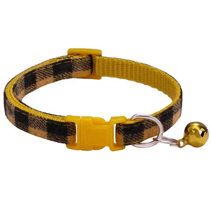 High Quality Adjustable Nylon Dog Collar Classic Plaid Design with Colorful Bell for Small Pets' Training
