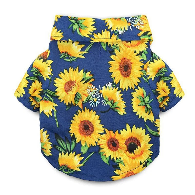 Modern Hawaii Style Floral Printed Cotton Polyester Dog Vest for Summer Spring and Fall Seasons
