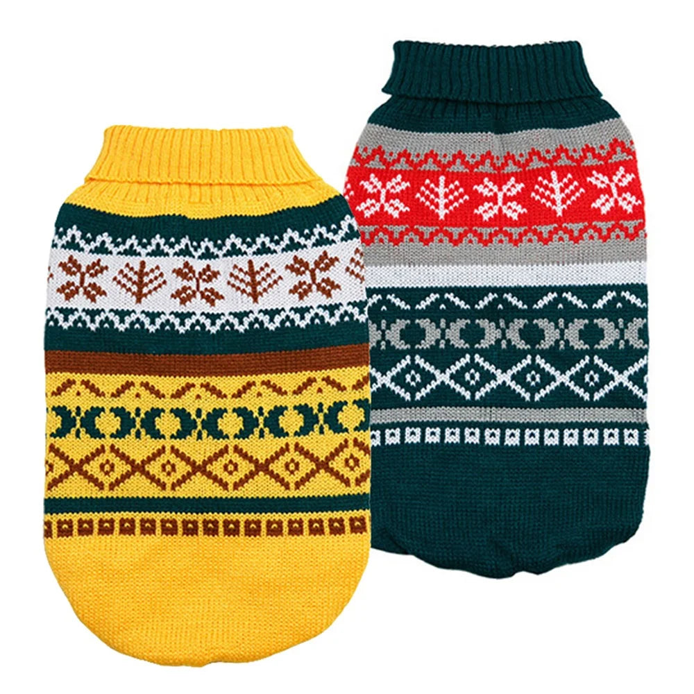 Christmas Fair Isle Pattern Eco-Friendly Acrylic Dog Sweater Pink Turtleneck Pullover Geometric Print Warm Winter Clothes for