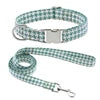 Adjustable Durable Luxury Cotton Linen Dog Collar Leash Set Houndstooth Pattern Buckle Closure Spot Clean Pet Accessories for