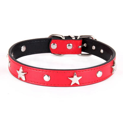 Punk Style Luxury Leather Dog Collar Star Design Fashion Solid Pattern Fur Decoration Metal Buckle Made PU-Ins Pet Leashes