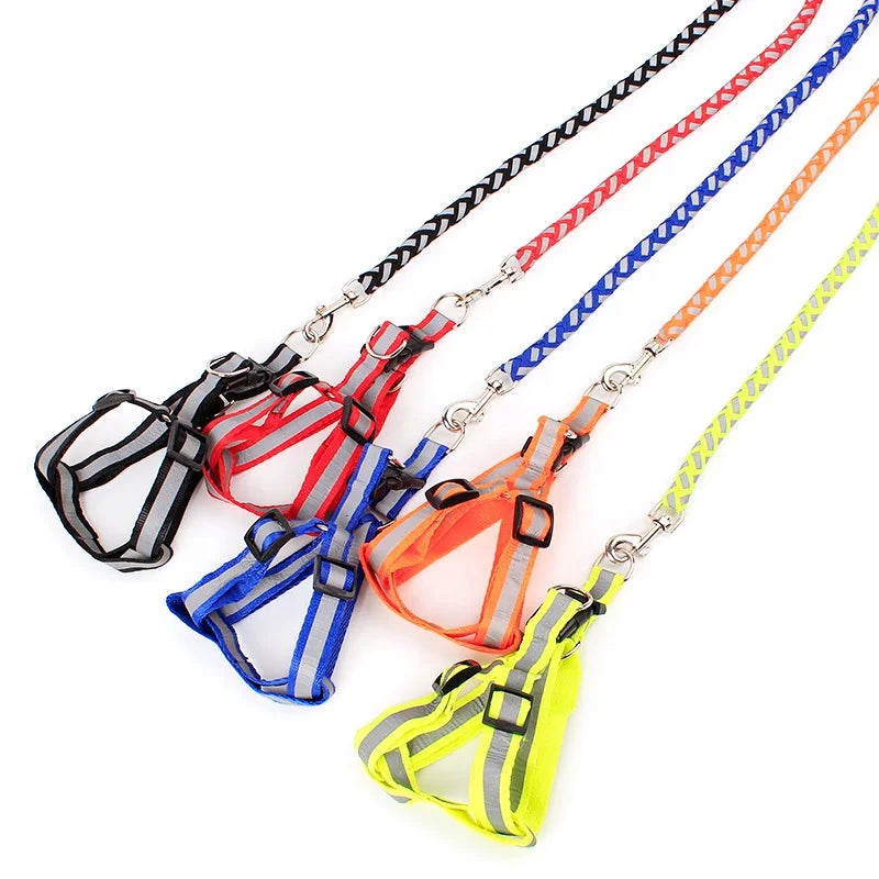 Eco-Friendly Reflective Braided Dog Harness Leash Set Fur Trim Adjustable Pet Vest Rope Handle for Small/Medium Dogs Durable