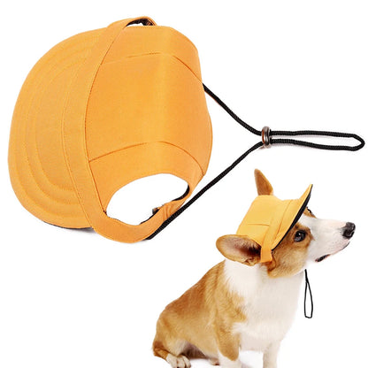 Pet Baseball Cap Adjustable Chin Strap Open Ear Design Dog Sun Visor Hat Solid Pattern Breathable Eco-Friendly Soft Canvas