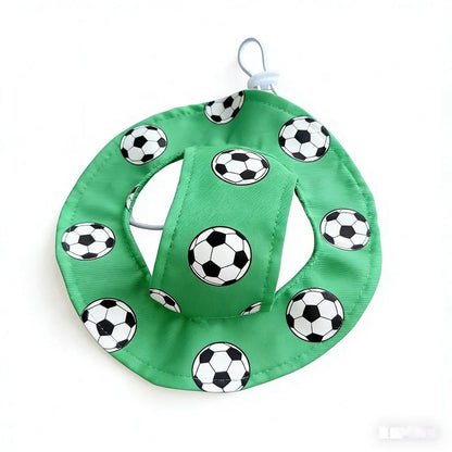Hot Selling Summer Football Themed Polyester Solid Pet Cat Dog Ear-Flap Sun Fisherman Hat Collar Set Small Pets