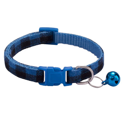 High Quality Adjustable Nylon Dog Collar Classic Plaid Design with Colorful Bell for Small Pets' Training