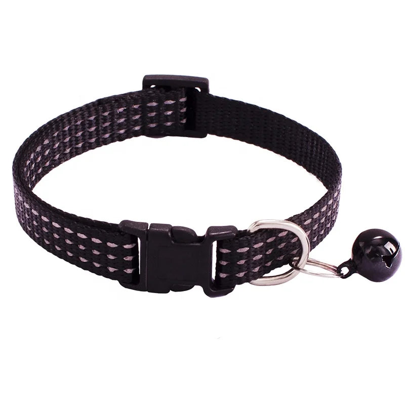 Adjustable Modern Airtag Pet Cat Collar Durable Nylon Belt Reflective Stripe Small Bell Solid Pattern Economically Priced for