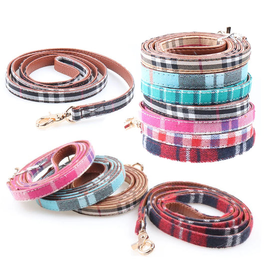 British Western Plaid Pet Dog Leash Classic Tartan Pattern PU-lined Durable Comfortable Walking Lead for Small Medium Dogs Cats