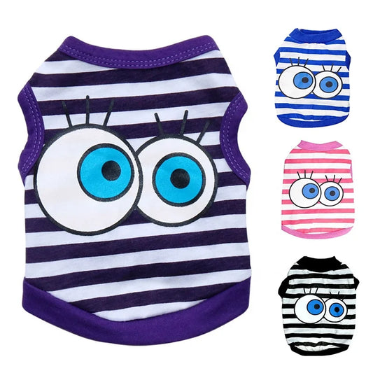 Wholesale XS Size Cotton Dog Clothes with Big Eyes Stripes XS Wag a Tude T-Shirt Summer/Spring Cartoon Style Shirt for Dogs