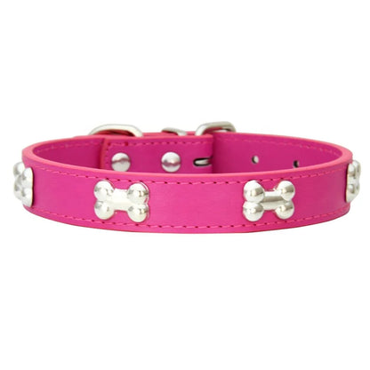PU Leather Dog Collar Bone Studs Durable Adjustable Quick Release Buckle Collar for Dogs Fashionable Colorful Design 14