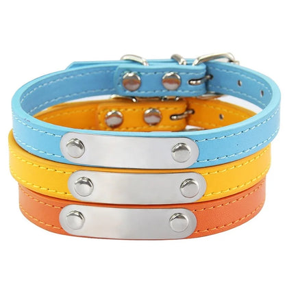 Wholesale Custom Dog Collars XL-XXL Size Solid Pattern PU Leather Stainless Steel Name Tag Personalized Engraving Pure Black