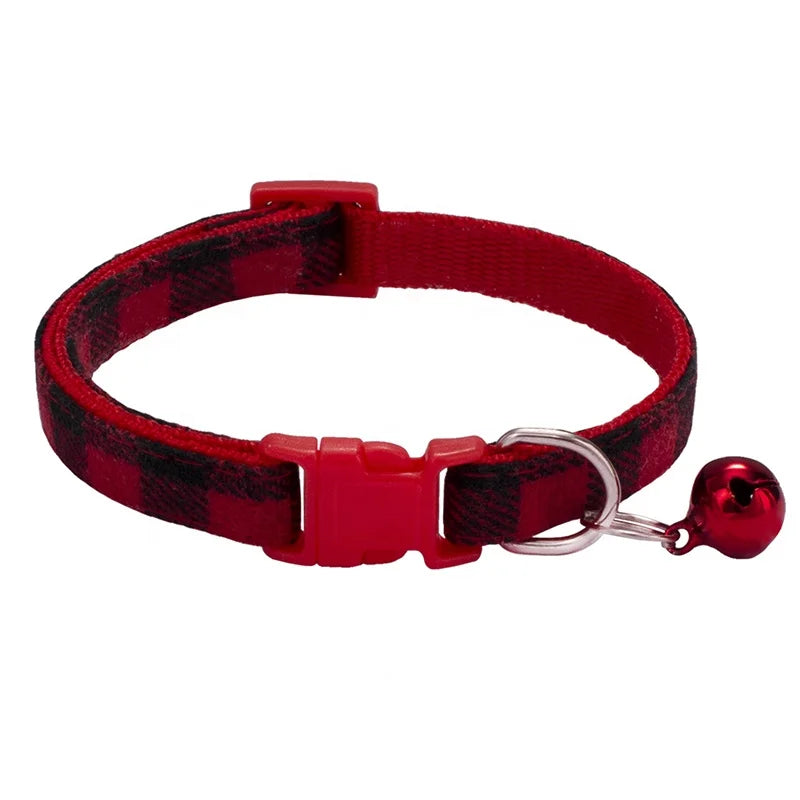 High Quality Adjustable Nylon Dog Collar Classic Plaid Design with Colorful Bell for Small Pets' Training