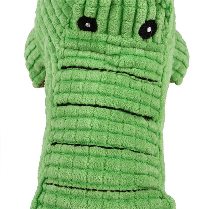 Durable Soft Corduroy Fabric Cute Crocodile Tooth Cleaning Big Dog Plush Toy with Squeak Feature Green All Seasons