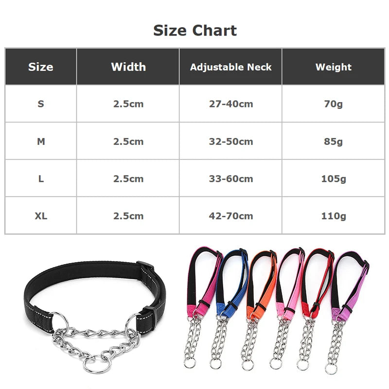 Reflective Modern Luxury Nylon+Metal Dog Collar P-Chain Anti-Burst Shockproof Adjustable Safety Chain Durable Outdoor Use