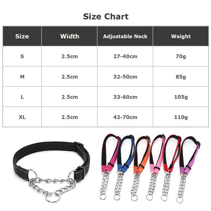 Reflective Modern Luxury Nylon+Metal Dog Collar P-Chain Anti-Burst Shockproof Adjustable Safety Chain Durable Outdoor Use