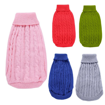 Solid Color High-Neck Cable Knit Eco-Friendly Pet Sweater Warm Autumn/Winter Pullover Dogs Cats 12 Vibrant Hues Simple Soft
