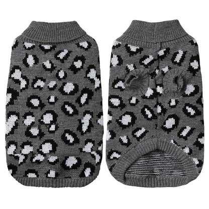 Hot Selling XS Size Leopard Pattern Pet Knitted Sweater Pink Grey Khaki Wool Yarn for Small Dogs Winter Clothes