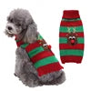 Christmas Reindeer Applique Pet Sweater Striped Knit Pullover XS Small Medium Dogs Winter Acrylic High Neck Ribbed Trim Red Blue