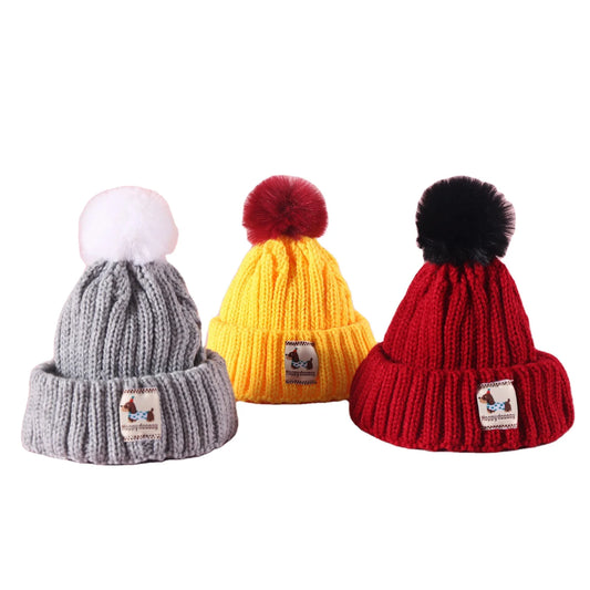 Winter Solid Luxury Knitted Pet Hat with Pom-Pom-Warm & Cute Dog Beanie for Small Breeds
