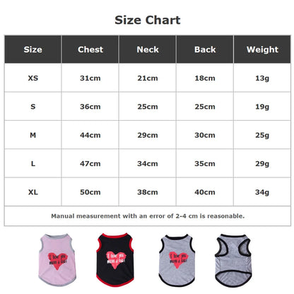Pet Dog Vest 'I Love You Mom Dad' Printed Cotton-Polyester Tank Top Cute Heart Design Comfortable Modern Simple Small