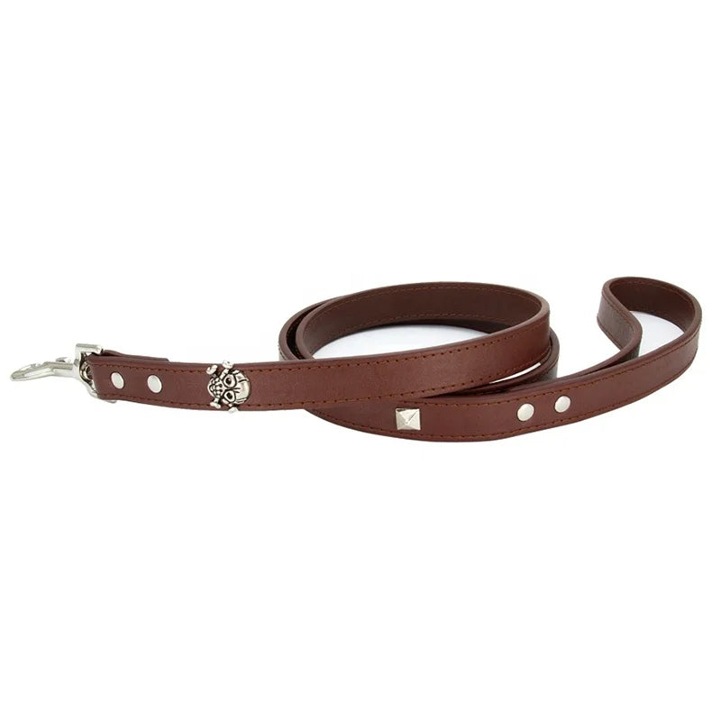 Wholesale GorisPet Luxury Punk Fashion Dog Leash Skeleton Skull Bone Decoration PU Material Solid Pattern Metal Ornaments