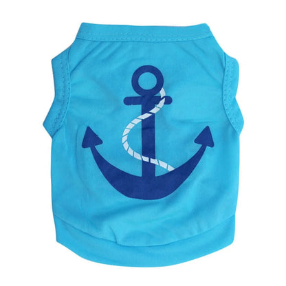 Fashion Anchor Printed Cotton-Polyester Summer Shirts for Small Dogs Bulk T-Shirts for Dogs for Spring Season