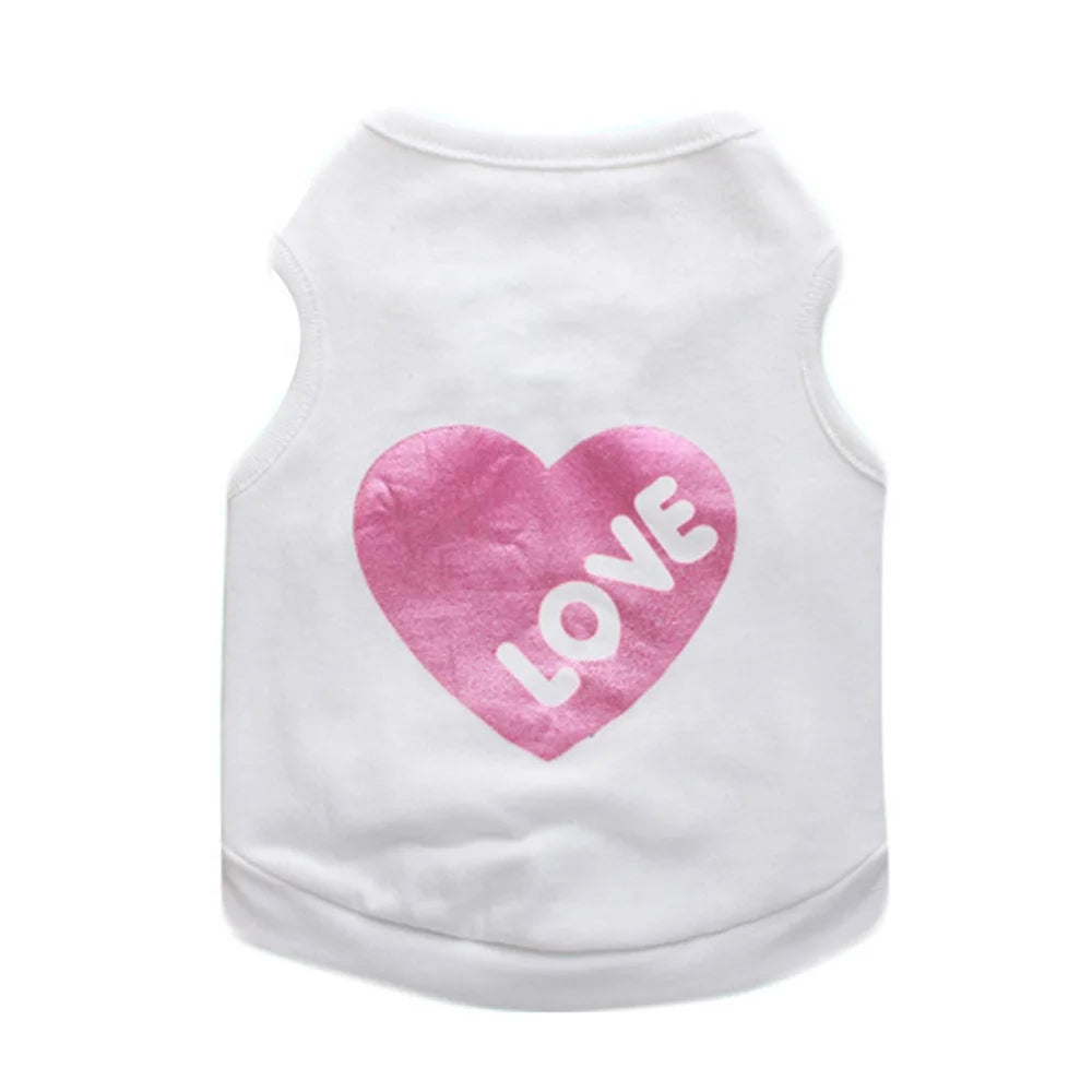 Wholesale Cute Love Heart Printed Eco-Friendly Dog T-Shirt Cheap Price Summer Apparel for Pets Cotton Size XS Spring/Summer