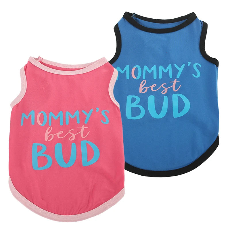 European American Style Summer XS Polyester Dog Vest High Elastic 'Free Kisses' and 'Love Mom Dad' Printed Stripe Pet Clothes