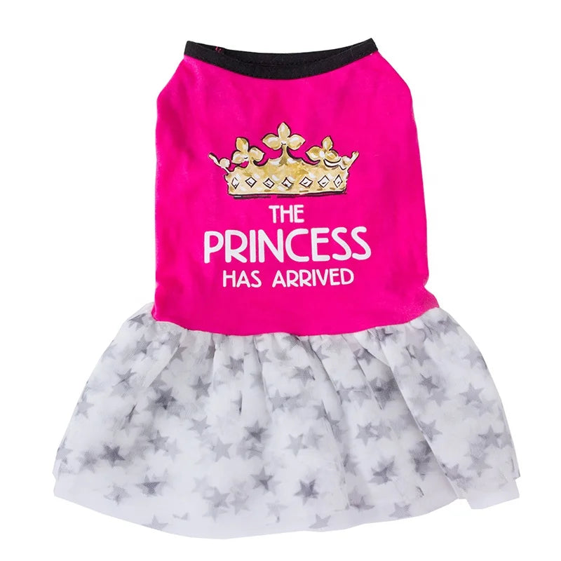 Cute Pink Polyester Princess Cut Small Dogs Wedding Dress with Animal Print XS S M L Sizes Spring Summer Coat