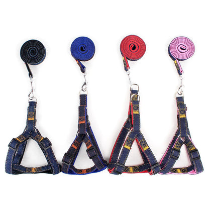 Hot Sale Comfortable & Stylish Denim Pet Harness Leash Collar Set with Buckle Closure-Simple Fashion Design for Dogs All Seasons